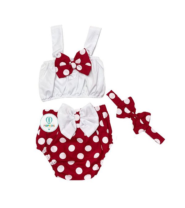 Conjunto Blogueirinha Poá Laço de Cabelo Tam.M