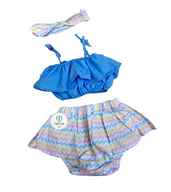 Conjunto Blogueirinha Baby Colorido Com Faixa Turbante Tam.G