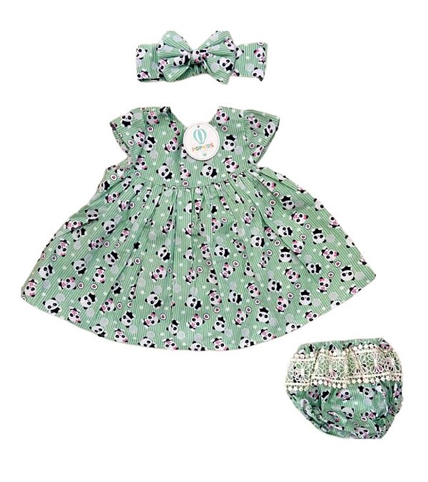 Vestido Panda com Calcinha e Laço de Cabelo Tam.M