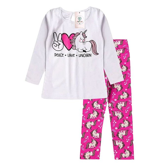 Conjunto Infantil Feminino Love Unicorn Legging Tam.4