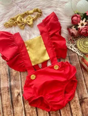 Romper Vermelho com Dourado Tam.4-12m