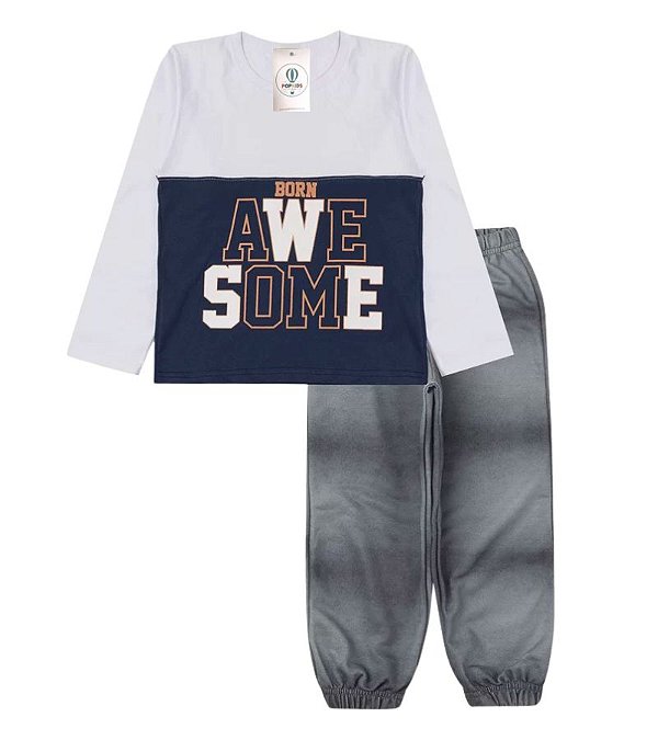 Conjunto Infantil Meia Estacao Masculino Born Awesome Branco Tam.3