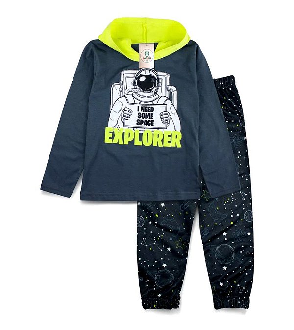 Conjunto Infantil Meia Estacao Menino C/Capuz Astronauta Chumbo Tam.12