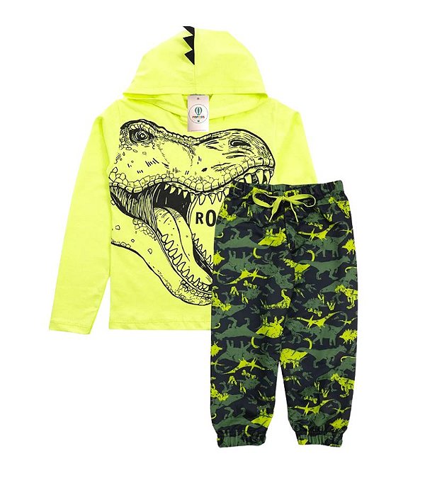 Conjunto Infantil Meia Estacao Menino C/Capuz Dino Roarr VerdeTam.12