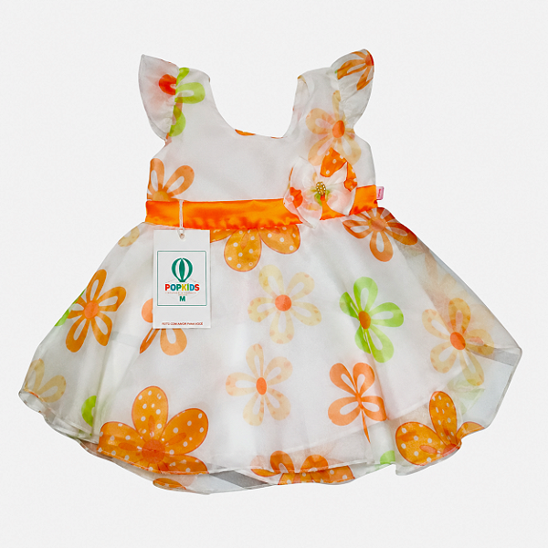 Vestido Social Floral Laranja Veste 8 a 18 Meses