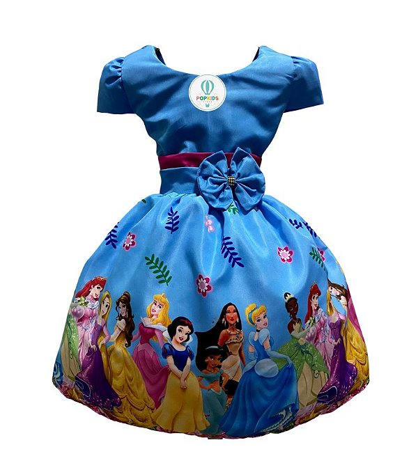 Vestido Temático Princesas Azul F Tam.P (2-3 Anos)