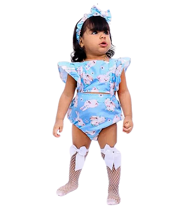 Romper Azul com Coelhinhos