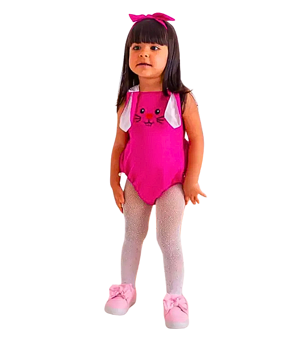 Jardineira Romper Coelhinha Rosa Pink