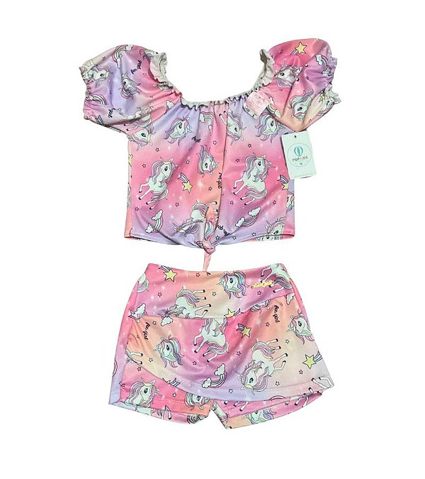 Conjunto Shorts Saia Unicórnio For Girl Tam.6