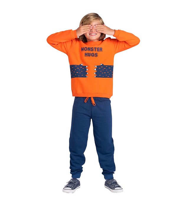Conjunto Masculino Infantil Monster Hugs Laranja Tam.8