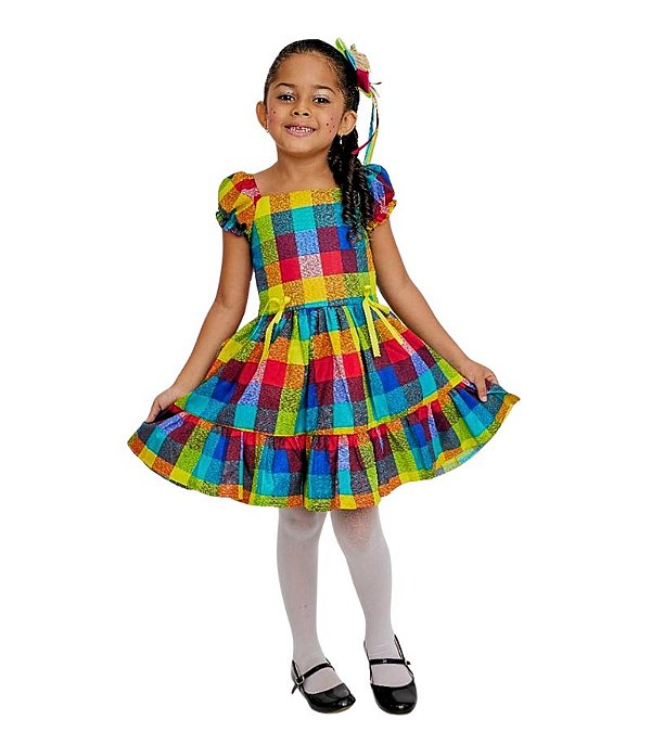 Vestido Junino Colorido Tam.8-10 Anos