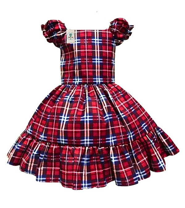 Vestido Xadrez Vermelho e Azul Tam.2-3  Anos