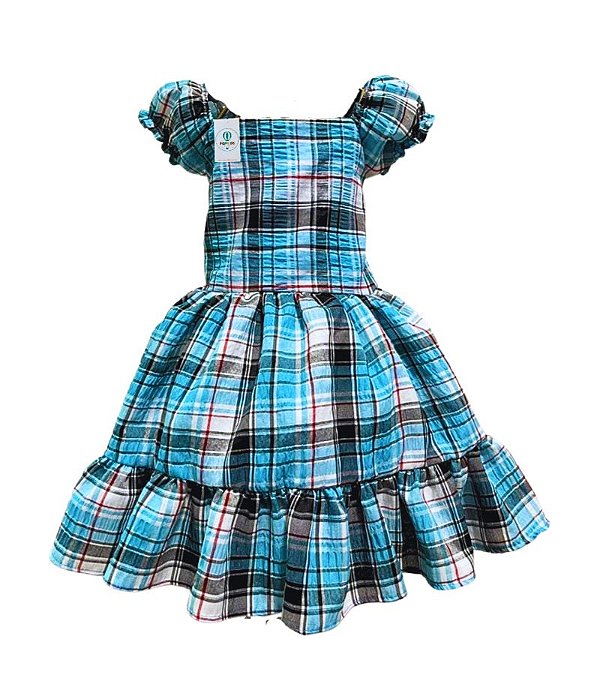 Vestido Xadrez com Azul Tam.6-7  Anos