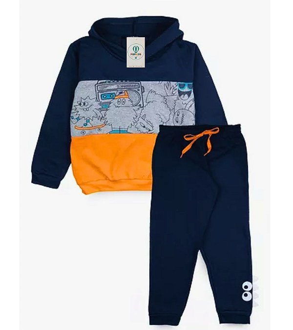 Conjunto Infantil Menino Moletom Com Capuz Monstro Tam.12