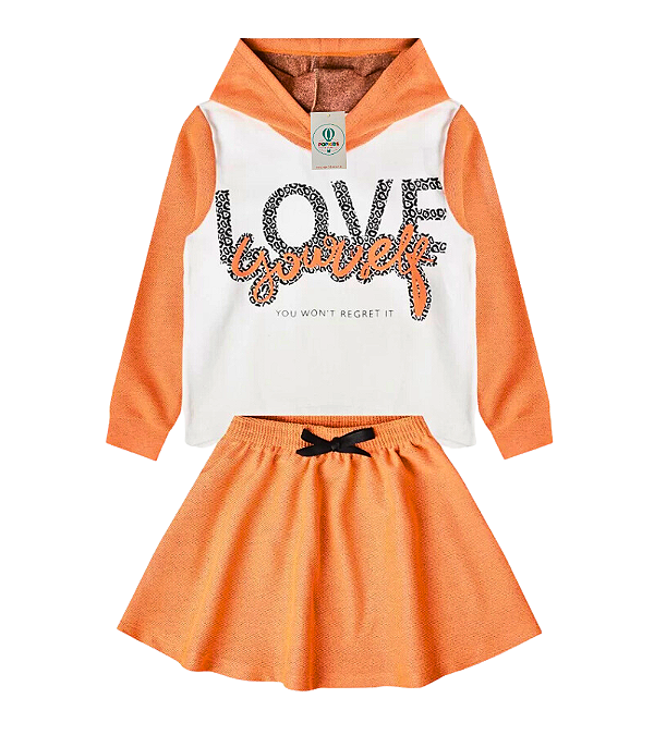 Conjunto Infantil Love  Saia Laranja Com Capuz Tam.2