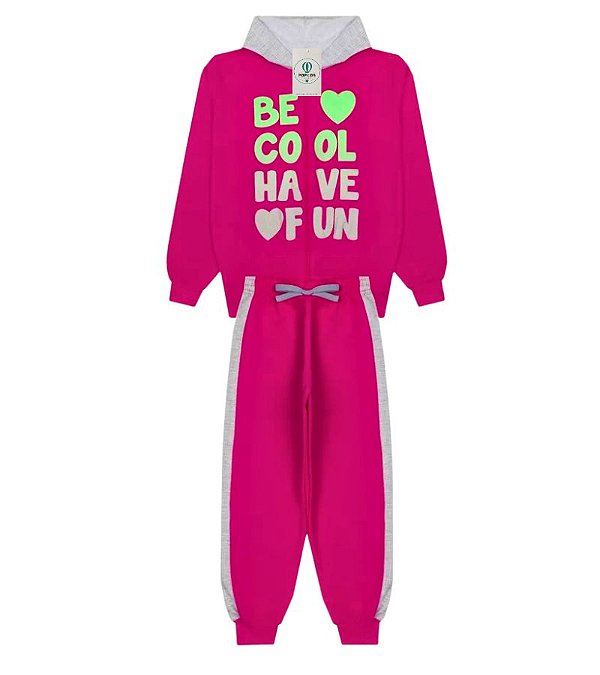 Conjunto Infantil Moletom Be Cool Rosa Capuz e Ziper Tam.8