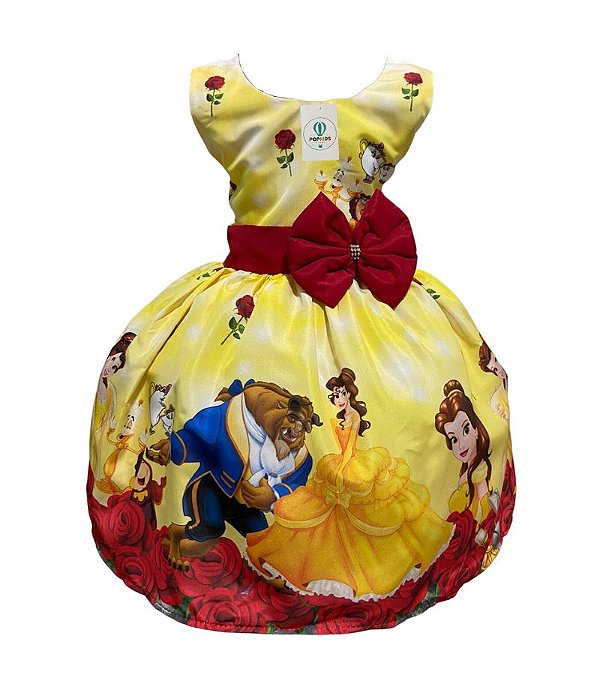 Vestido Luxo Temático Bela e a Fera E Tam.M (4-5 Anos)