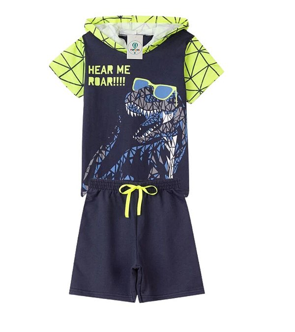 Conjunto Verão Masculino Dinossauro com Capuz Tam.6