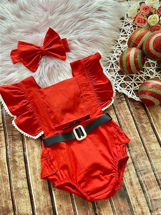 Romper Natal com Faixa Cabelo Tam. G