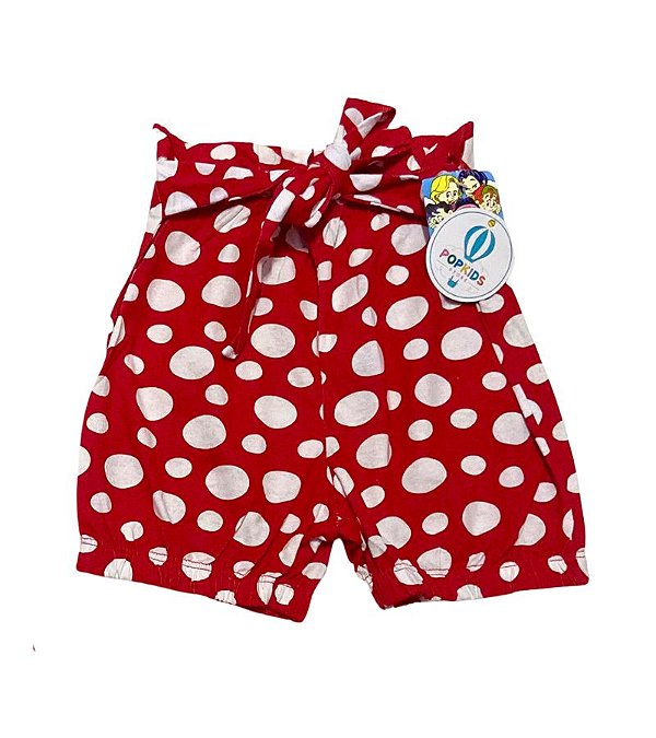 Shorts Poá Vermelho e Branco Tam. 6