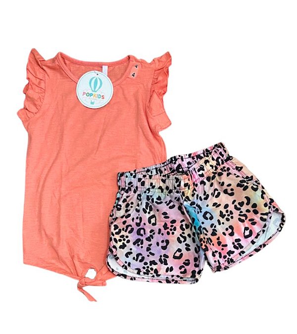 Conjunto Blusa Nozinho e Shorts Animal Print Tam.4