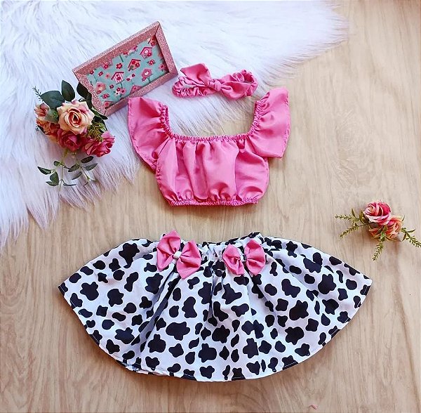 Blogueirinha Pop Colors Vaquinha Fazendinha com Faixa Cabelo 6-12 meses