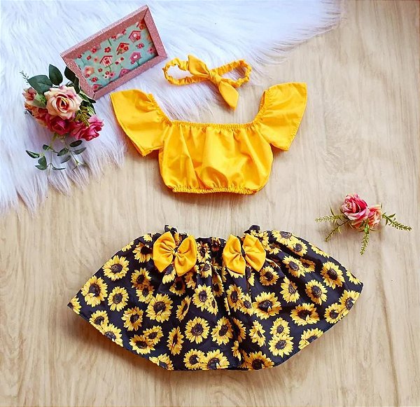 Blogueirinha Pop Colors Girassol com Faixa Cabelo 6-12 meses