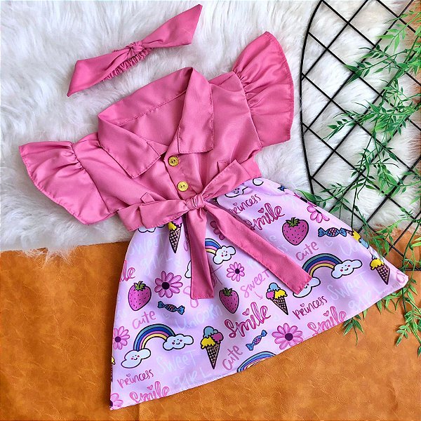 Vestido Vintage Sweet com Tiara de Cabelo Tam.1-2 Anos