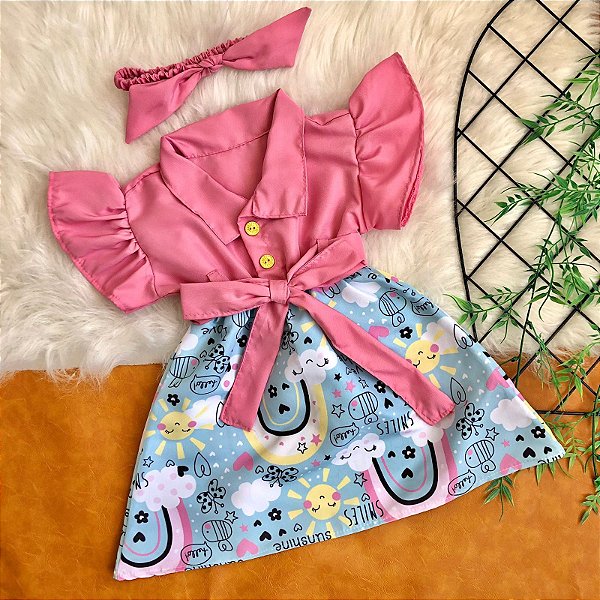 VestidoVintage Love com Tiara de Cabelo Tam.1-2 Anos