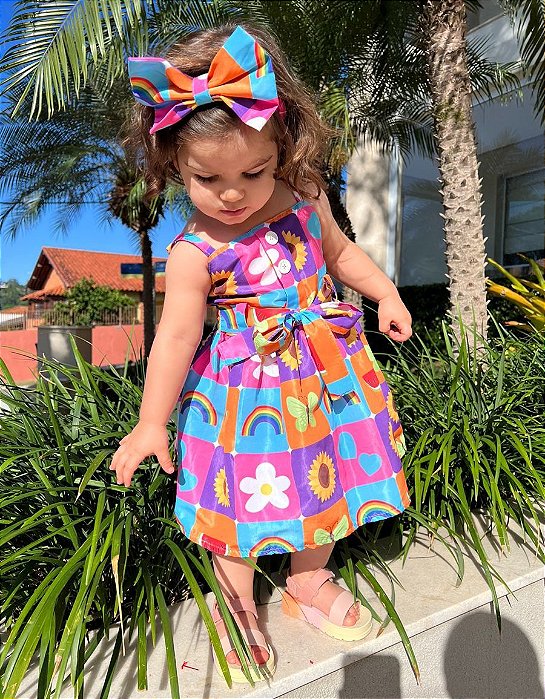 Vestido Floral Helena com Faixa de Cabelo Tam.2-3