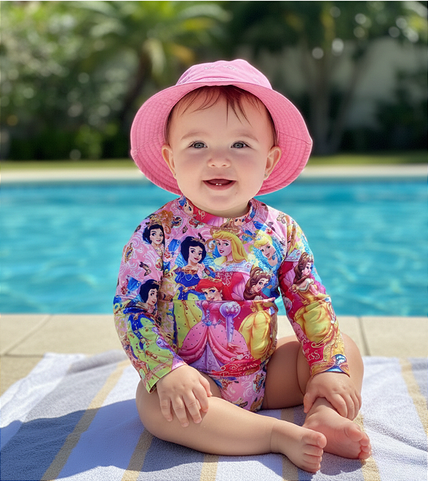 Conjunto Proteção Solar Princesas PP (Meses a 1 Ano)
