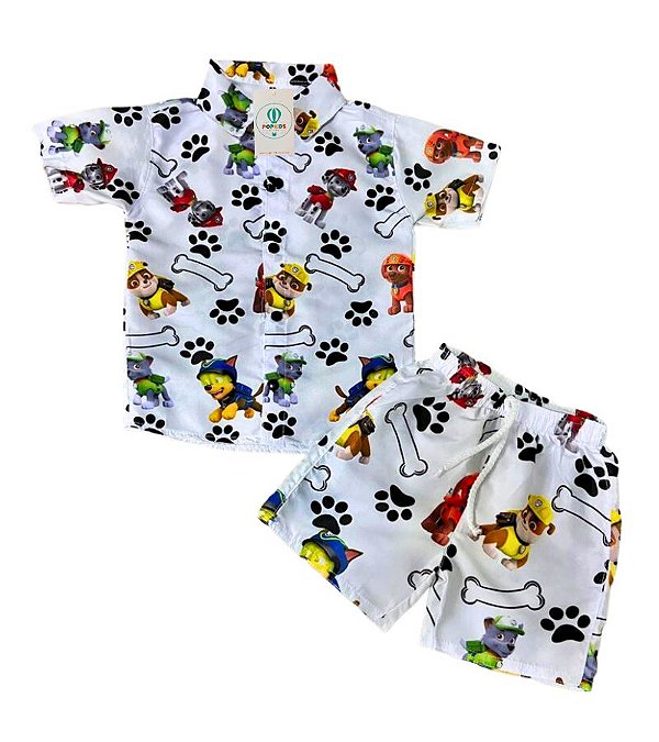 Conjunto Mauricinho Patrulha Canina Branco Tam.M (4-5 Anos)