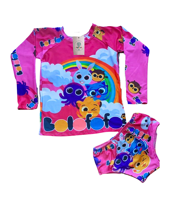 Conjunto Proteção Solar Bolofofos Rosa P (1-3 Anos)