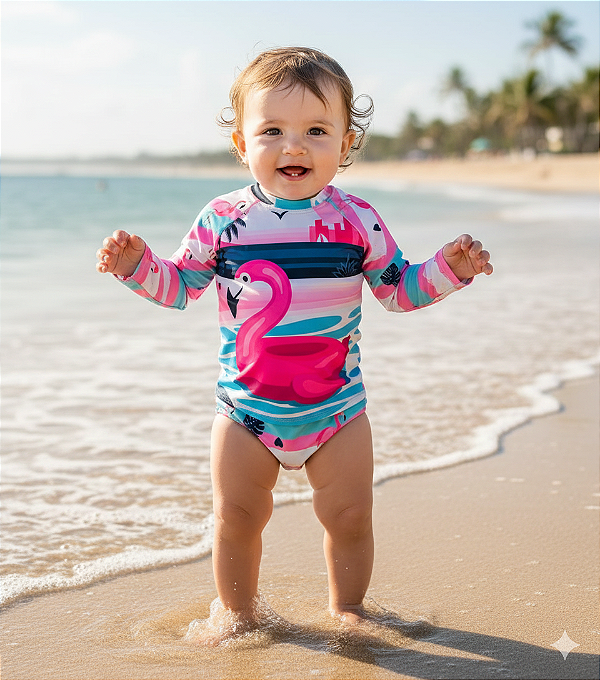 Conjunto Proteção Solar Flamingos PP (Meses a 1 Ano)