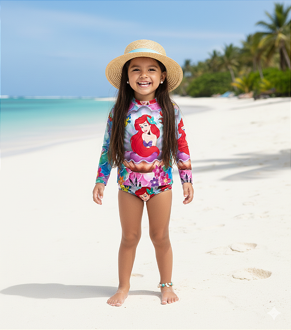 Conjunto Proteção Solar Pequena Sereia P (1-3 anos)