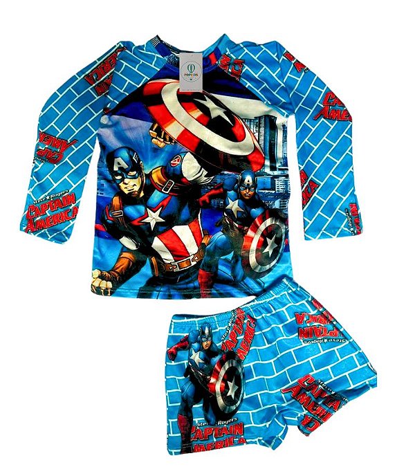 Conjunto Proteção Solar Capitão América P (1-3 anos)