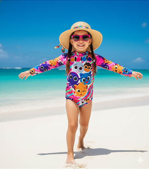 Conjunto Proteção Solar Bolofofos Rosa M (4-6 Anos)