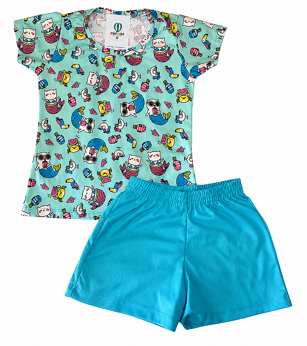 Camiseta Suplex Animais + Shorts Tam.6