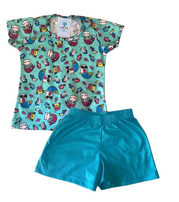 Camiseta Suplex Animais + Shorts Tam.6