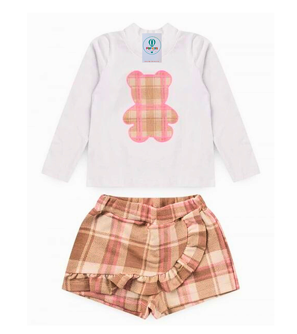 Conjunto Infantil Feminino Urso Xadrez Tam.4