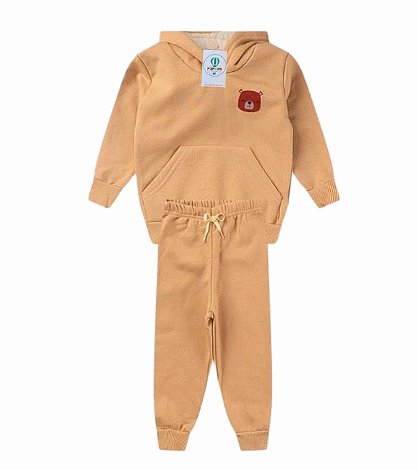 Conjunto Infantil Urso Fofinho Capuz Peluciado Tam.2