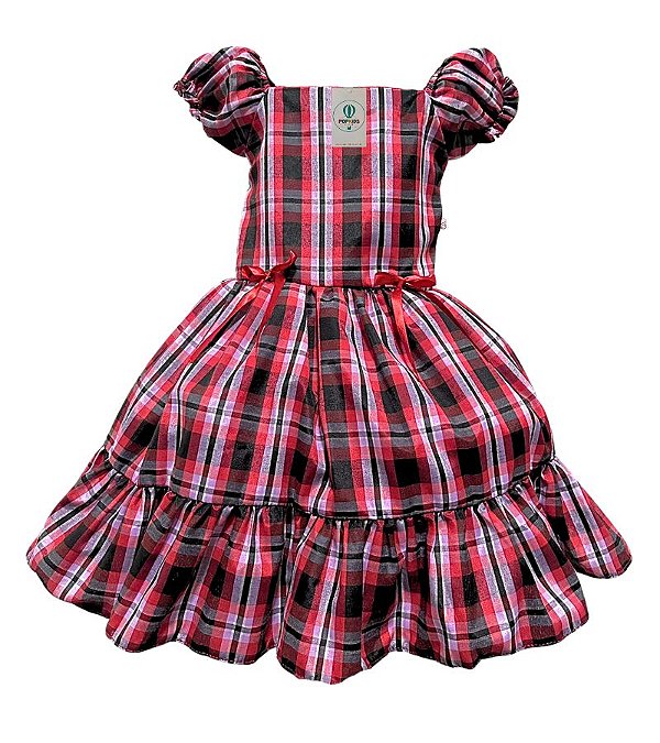Vestido Xadrez Preto com Lilás Tam.6-7 Anos