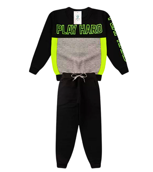 Conjunto Juvenil  Inverno Play Hard Preto Neon Tam.10