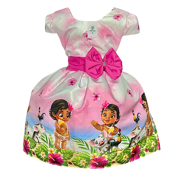 Vestido Luxo Temático Moana Bebê E Tam.P (2-3 Anos)