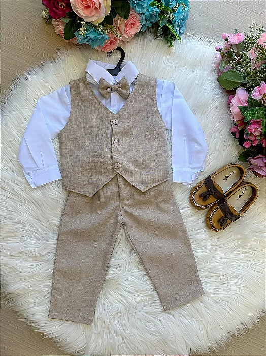 Conjunto Social Encanto Edu Colete Bege