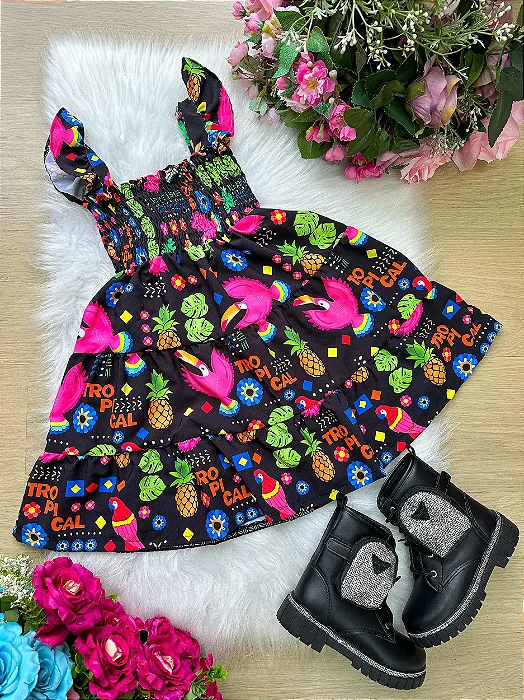 Vestido Encanto Modinha Preto Tropical