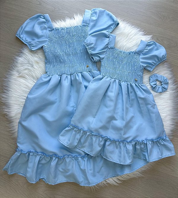Vestido Encanto Mãe e Filha Manuzinha Azul Bebê