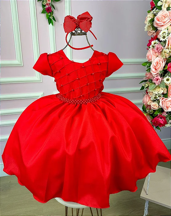 Vestido Luxo Encanto Pérola Vermelho