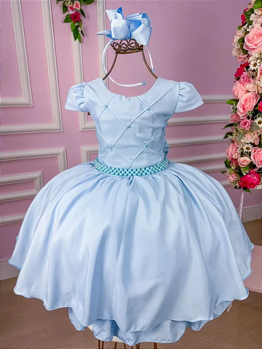 Vestido Luxo Encanto Pérola Juvenil Azul