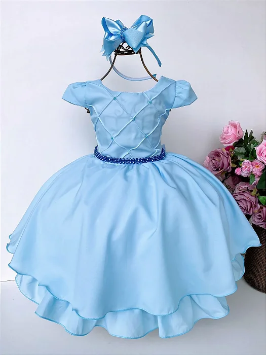 Vestido Luxo Encanto Pérola Azul Celeste
